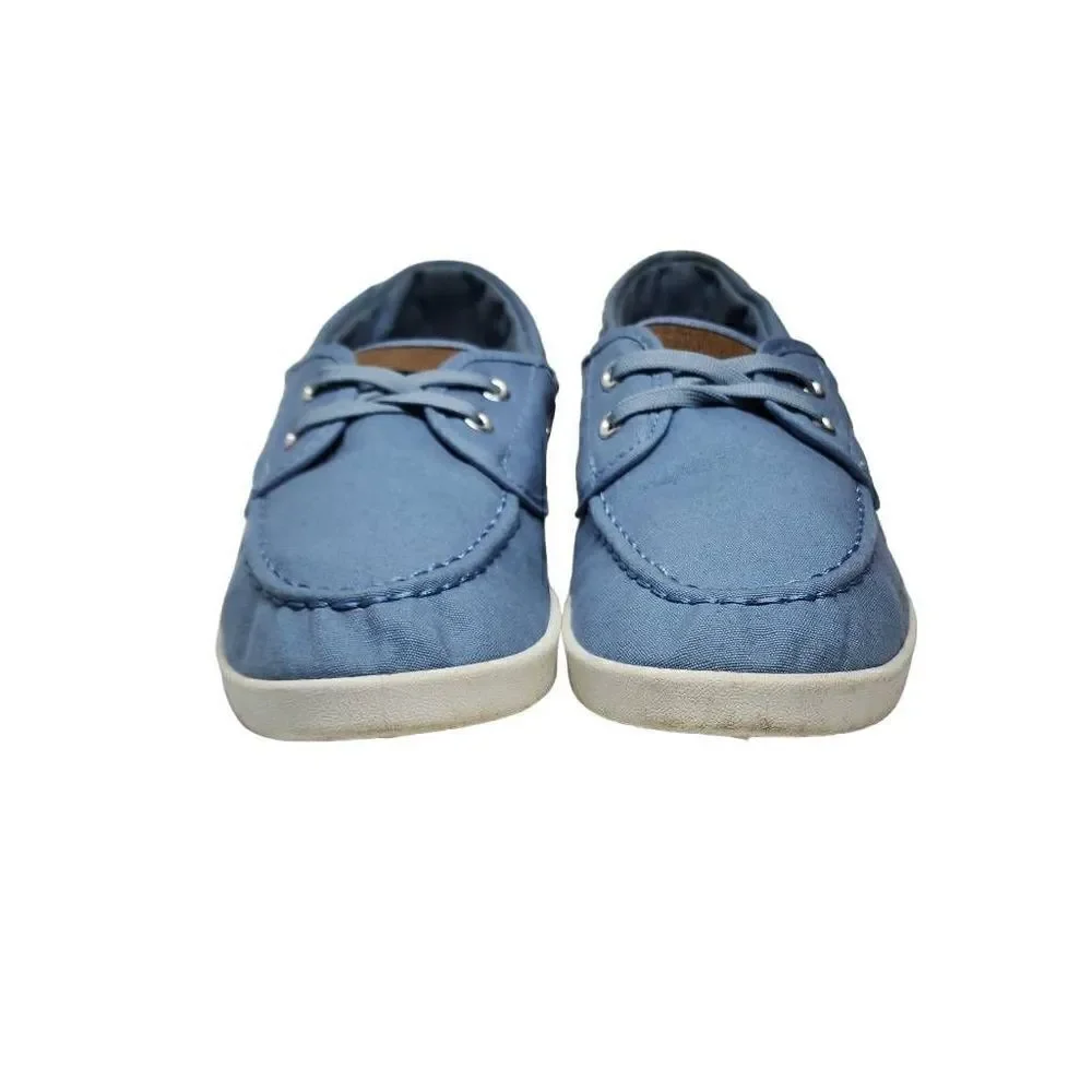 Lincoln Outfitters Womens Blue and White Slip On Denim Flats Dock Shoes‎ Size 11